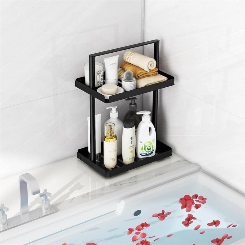 Standing Shower Caddy Organizer Corner - Black 2 tier - 7.9"D x 11.8"W x 16.93"H