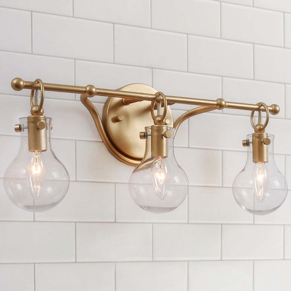 Glam Gold 3-lights Bathroom Wall Sconce Globe Clear Glass Vanity Lighting for Powder Room - L 20"x H 8.5"x E 6". Opens flyout.