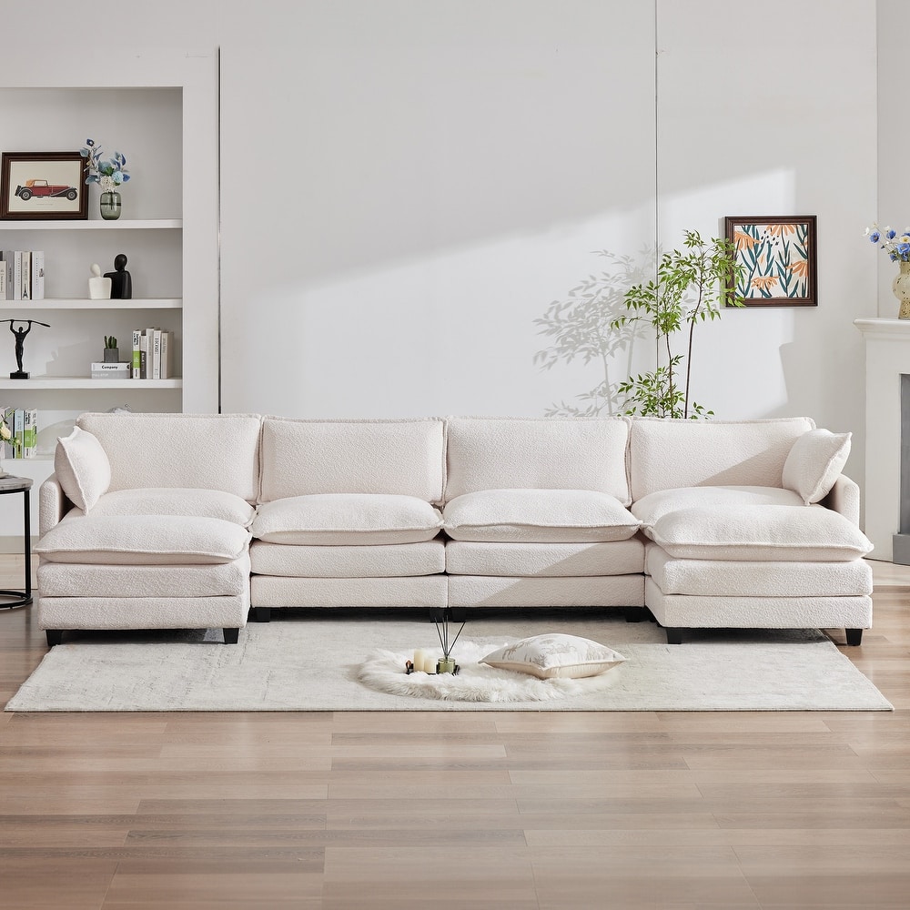 CLICKBIN Chenille Fabric Stragiht Arm L-Shaped Modular Sectional Sofa Couch with Ottoman for Living Room