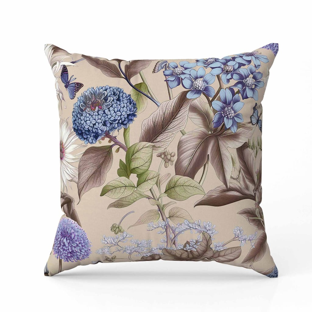 Garden Gracefulness Indoor/Outdoor Reversible Throw Pillow Chestnut and Blue