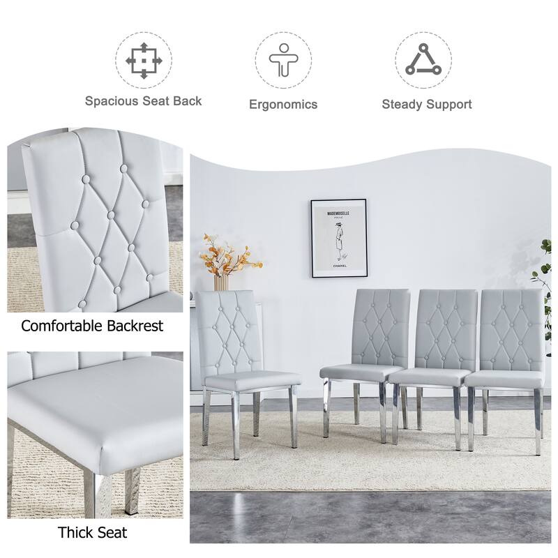 High Back Dining Chair Set of 4 Button Plaid Tufted Soft Cushion Side Chair Living Room Accent Chair Armless Chair