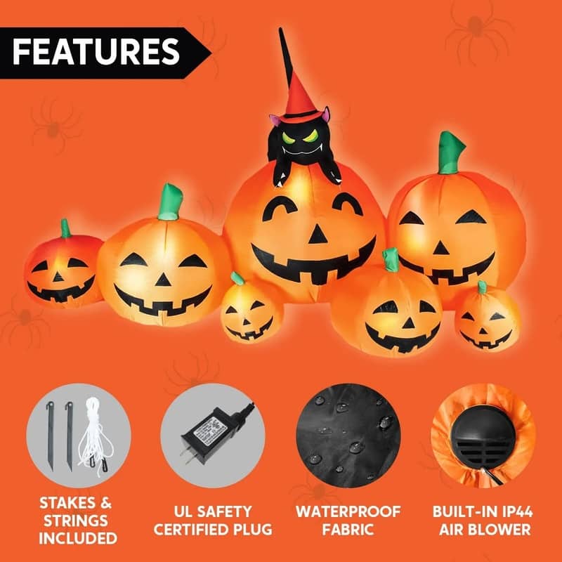 Joyfy 7 FT Long Inflatable Pumpkins with Witch's Cat