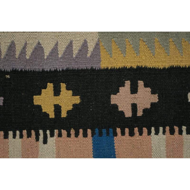 Hand Woven Oriental 100% Wool Carpet Southwestern Tribal Navy Blue & Blues Kilim Area Rug - 6' 9'' X 4' 6''