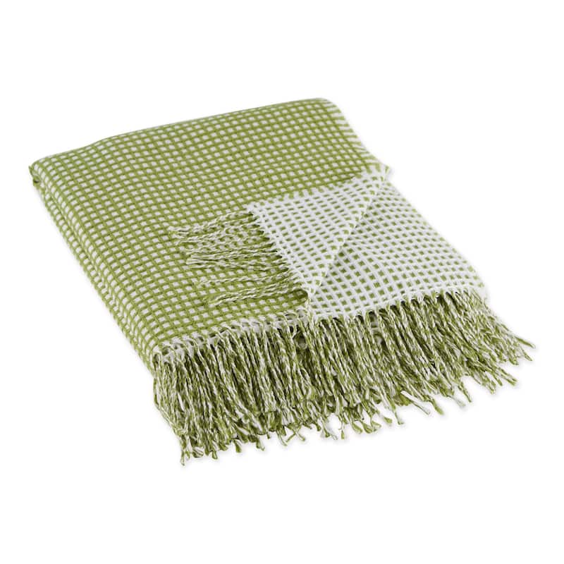 DII Black & White Waffle Knit Throw - Antique Green