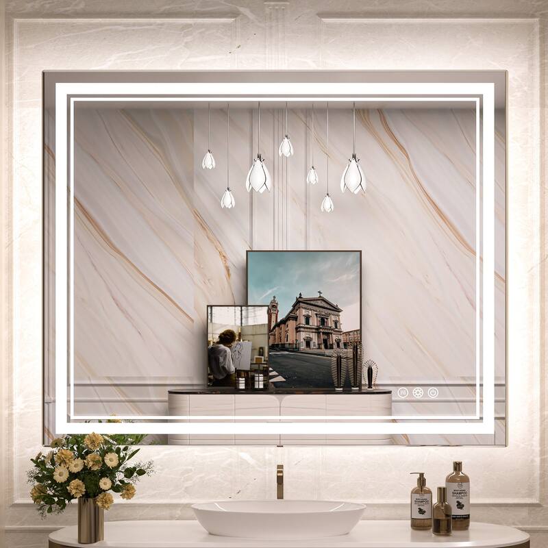 Keonjinn Rectangular Front Light & Backlit,LED Bathroom Vanity Mirror, 3 Color Temperatures, Anti Fog