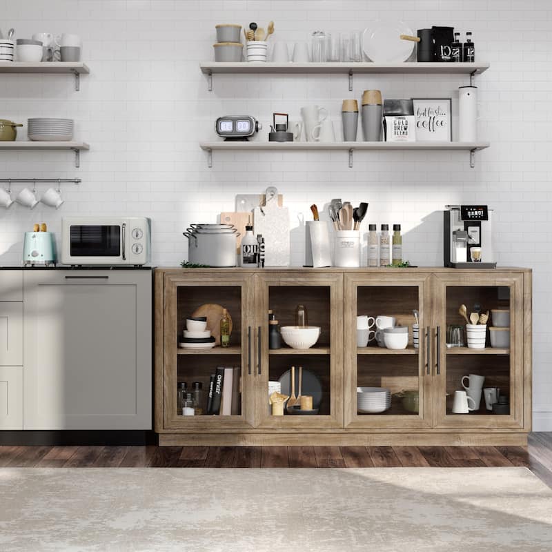 Modern Glass Door Buffet Cabinet with 4 Doors