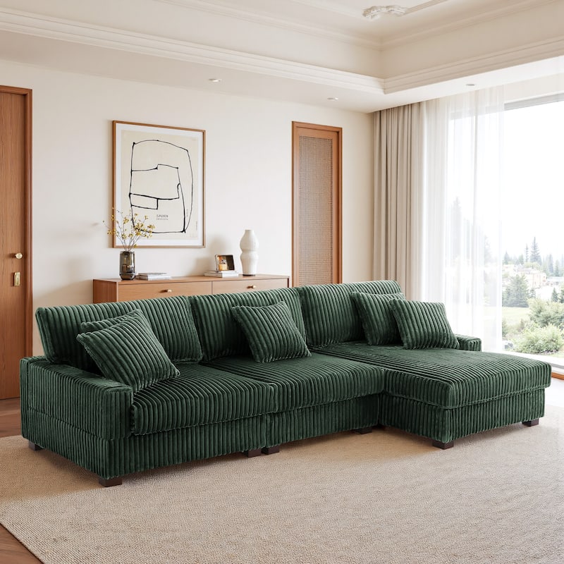 UIXE Upholstered Plush Velvet L Shaped Couch Modular Sofa - Green-Modular Sofa - Right Facing