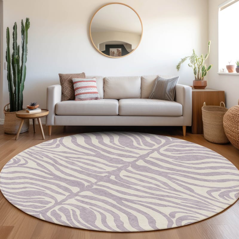 Machine Washable Indoor/ Outdoor Modern Animal Print Chantille Rug - Lavender - 8' x 8'
