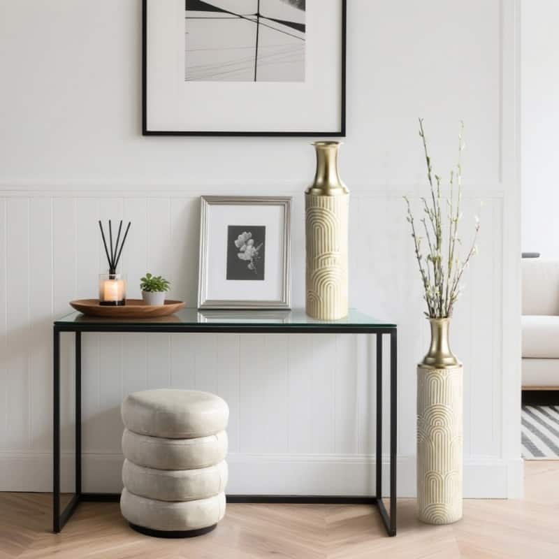 Glitzhome Set of 2 Modern White Black and Gold Metal Floor Vases Fall Thanksgiving Gifts
