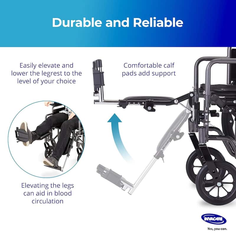 Invacare Wheelchair Elevating Legrests - Padded Calf Pads, Composite Footplates & Swing Away Function - Black