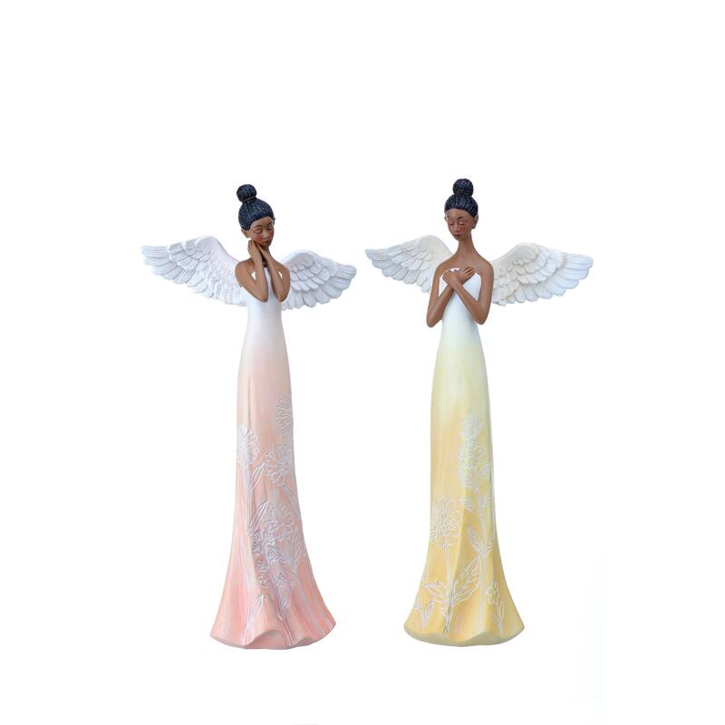 Resin Black Garden Angel 14" Set of 2