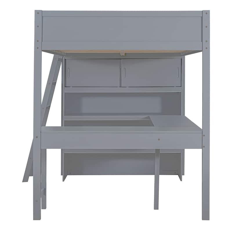 Full Size Loft Bed with Desk and Shelf