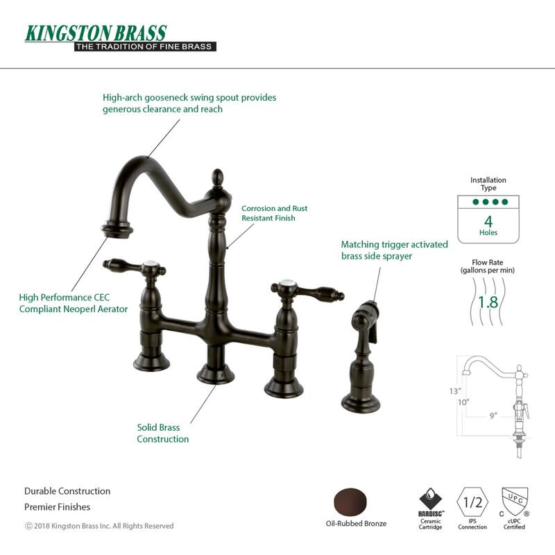 Kingston Brass Tudor Bridge Kitchen Faucet with Brass Sprayer