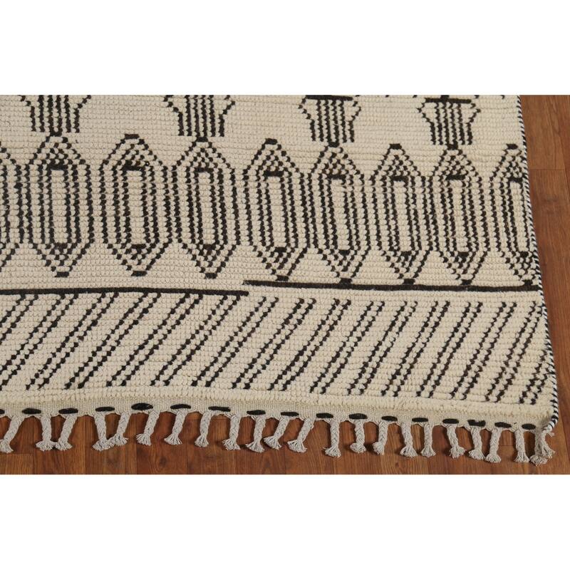 Moroccan Style Area Rug Hand-Knotted Oriental Beige Wool Carpet - 7'9"x 10'6"