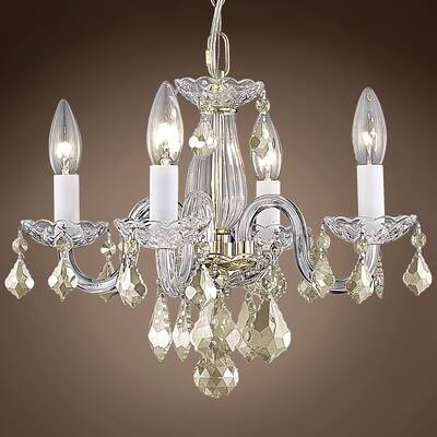 Victorian Design 4 Lt 15" Gold Chandelier With Golden Teak Crystals & Led Bulb - 12.00
