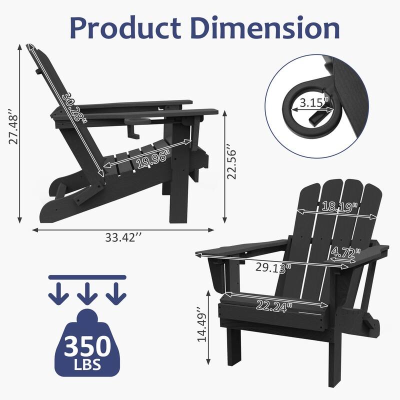 Domi Folding Adirondack Chair,Wooden Textured with Cup Holder,HDPE