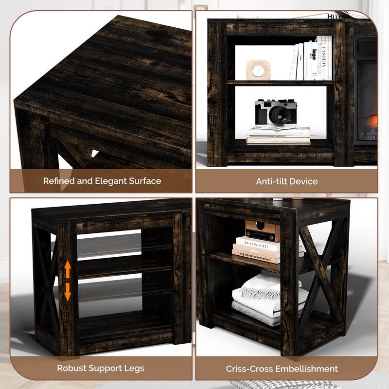 Farmhouse 70'' TV Stand For Tvs Up To 70'' With 23'' Electric Fireplace and Adjustable Shelves