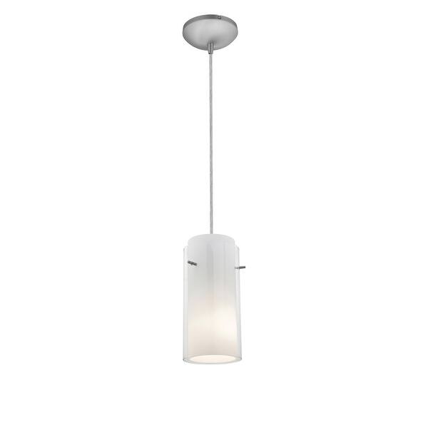 slide 2 of 2, Access Lighting Glass`n Glass Cylinder - E26 LED Cord Pendant - Brushed Steel Finish - Clear and Opal Glass Shade Brushed Steel