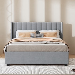 Queen Velvet Upholstered Platform Bed,Storage Bed with 4 Drawers,Gray ...