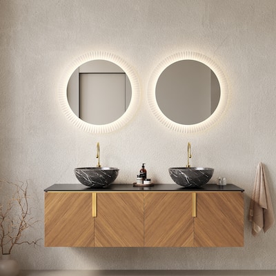 Wall-mounted Bathroom Vanity with Sink, Floating Storage Cabinet with Black Bowl Ceramic Basin and Sintered Stone Countertop
