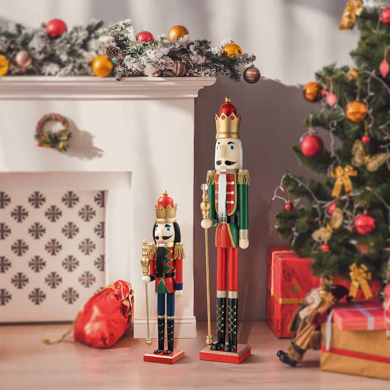 Glitzhome 24"H Wooden Christmas King Nutcracker Table Top Centerpiece Decor