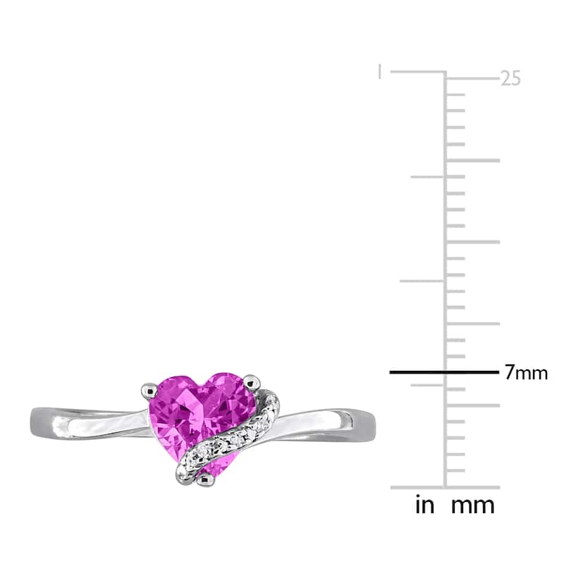 Miadora 1ct TGW Heart-Shaped Created Pink Sapphire Diamond Accent Ring Sterling Silver