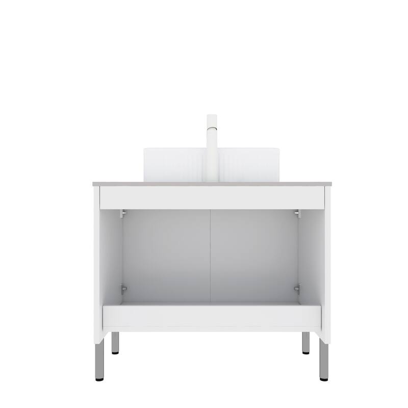 30"Bathroom Vanity with Sink, Freestanding Plywood Bathroom Storage Cabinet with 2 Doors, Rectangular Ceramic Basin Top
