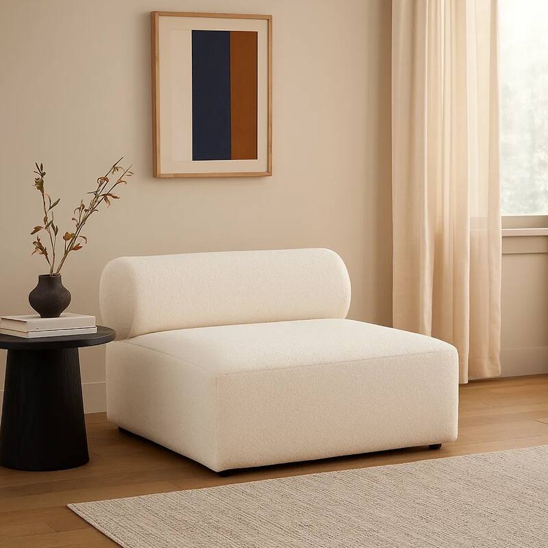 Zey Modular Armless Chair with Low Back, Ivory Sherpa Fabric