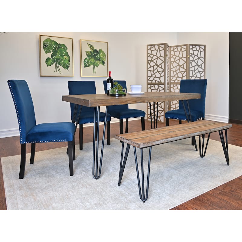 Industrial Retro Dining Table and Chair Sets with Chrome Nailhead Chairs