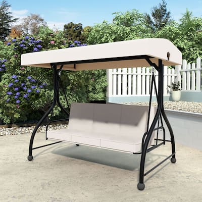 VEIKOUS Outdoor 3-Person Patio Porch Swing with Adjustable Canopy and Cushions