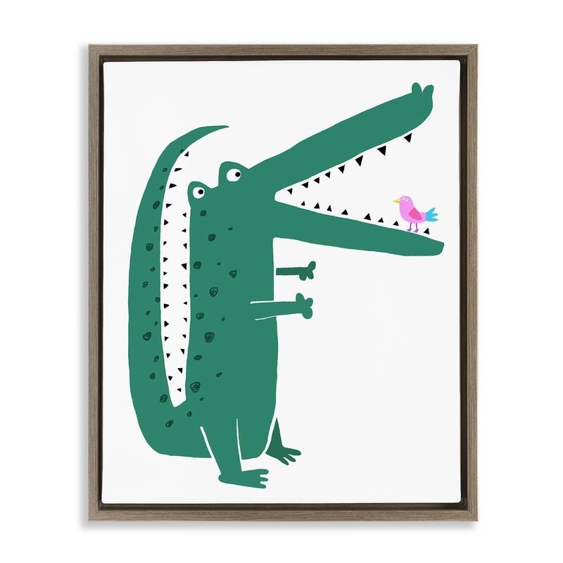 Stupell Alligator & Bird Friends Framed Floater Canvas Wall Art Design By Carla Daly - 17 x 21 - Brown