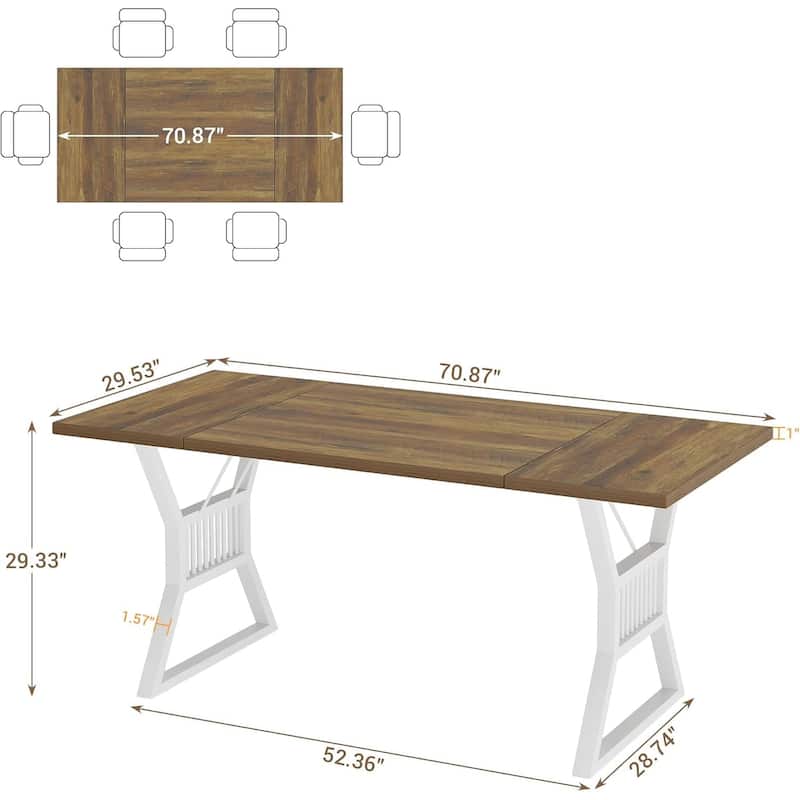 Rectangular Dining Table for 6-8, Modern Wooden Dining Table