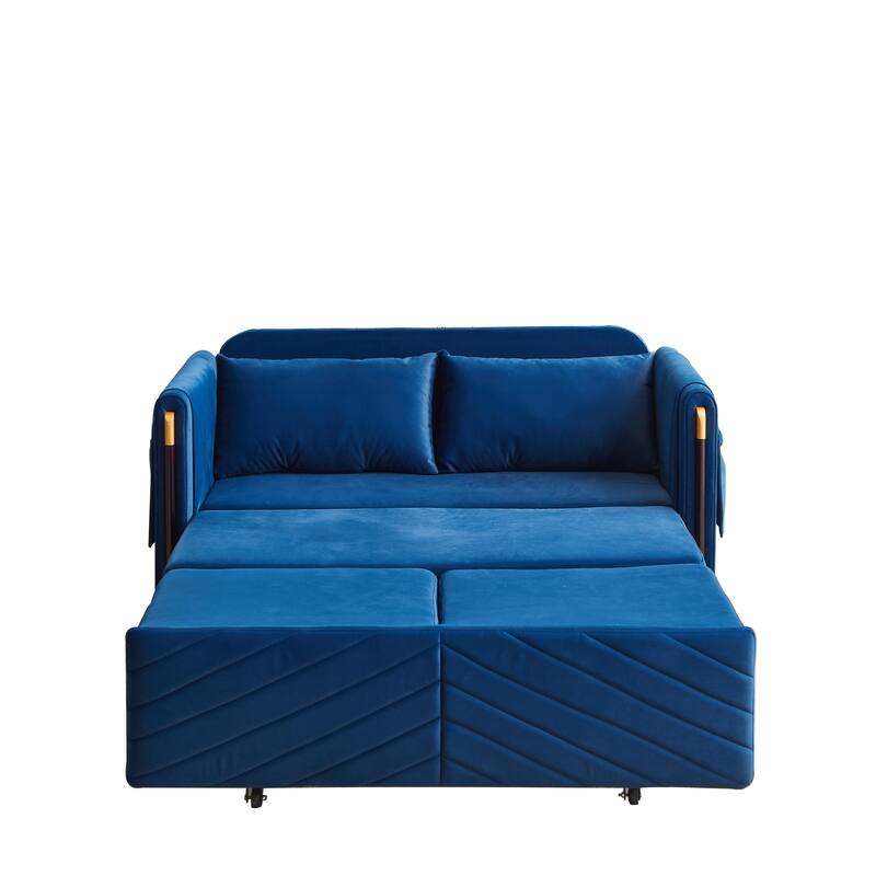 54" Velvet Pull-Out 2-Seater Sofa Bed with Adjustable Backrest & 2 Pillows