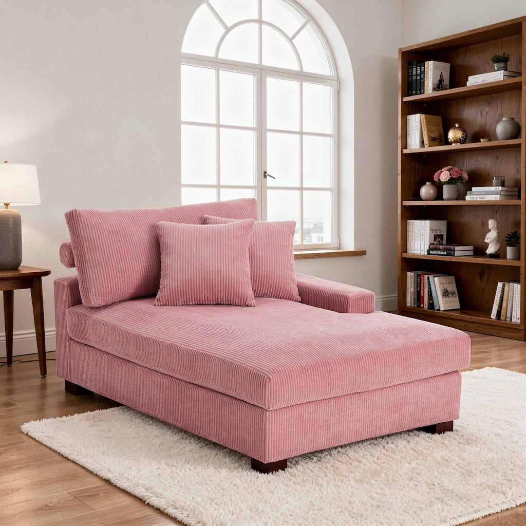 Corduroy Chaise Lounge Chair Upholstered Indoor Lounger Sofa