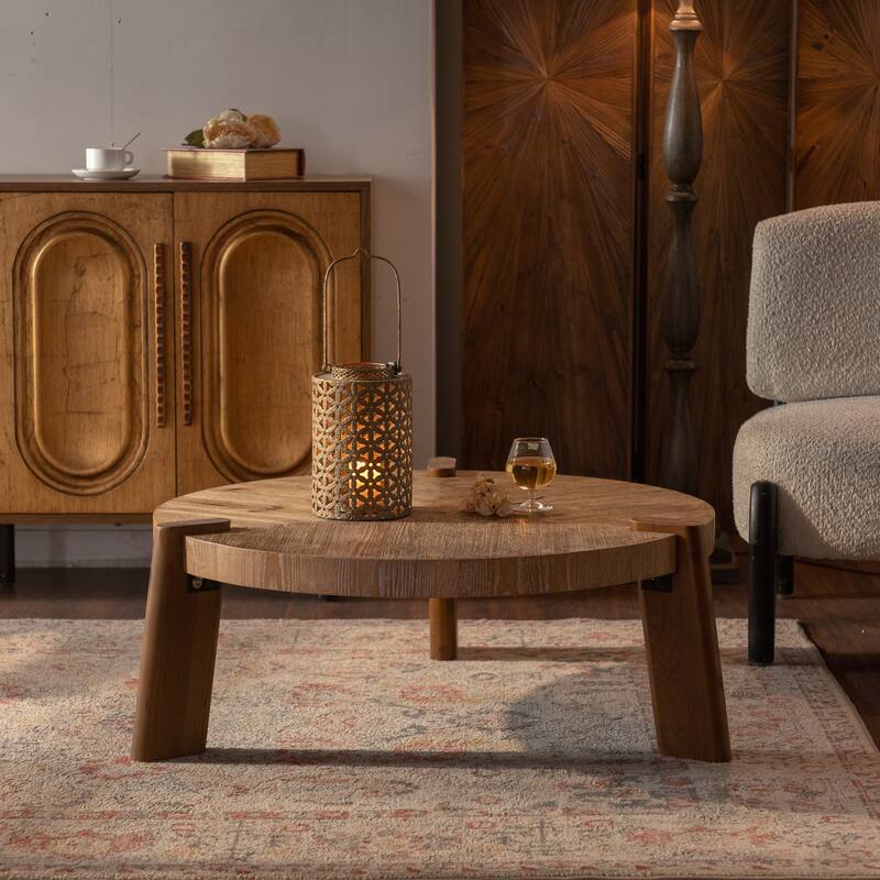 Wood Round Coffee Table for Living Room