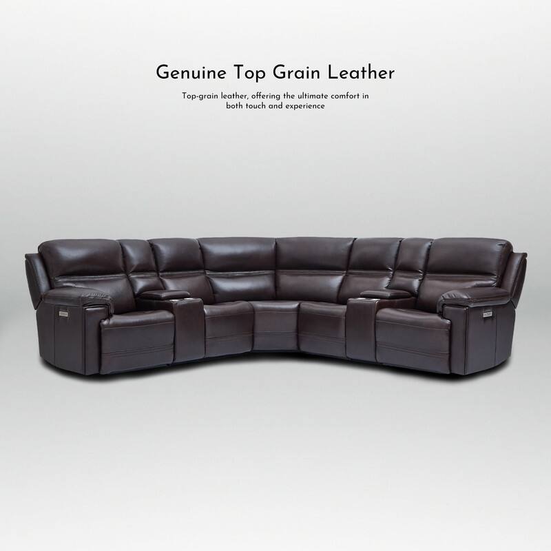 121" W Premium Genuine Leather Dual-Power Sectional Sofa with Console, Zero Gravity, Adjustable Headrest