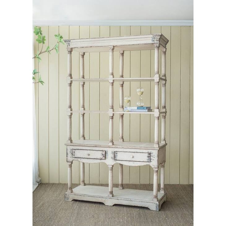4-Tier Farmhouse Wooden Book Shelf with 2 Drawers
