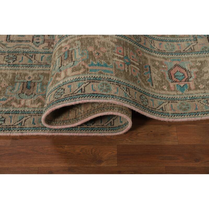 Pink Geometric Tabriz Persian Area Rug Hand-Knotted Wool Carpet - 6'7" x 9'3"