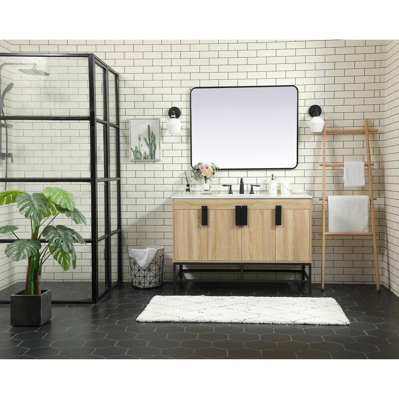 Icon 48 - 60 Inch Single Bathroom Vanity with Ivory White Engineered Marble