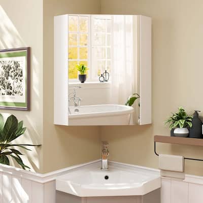 23.5" Bathroom Storage Cabinet Corner Medicine Cabinet w/ Mirror Door