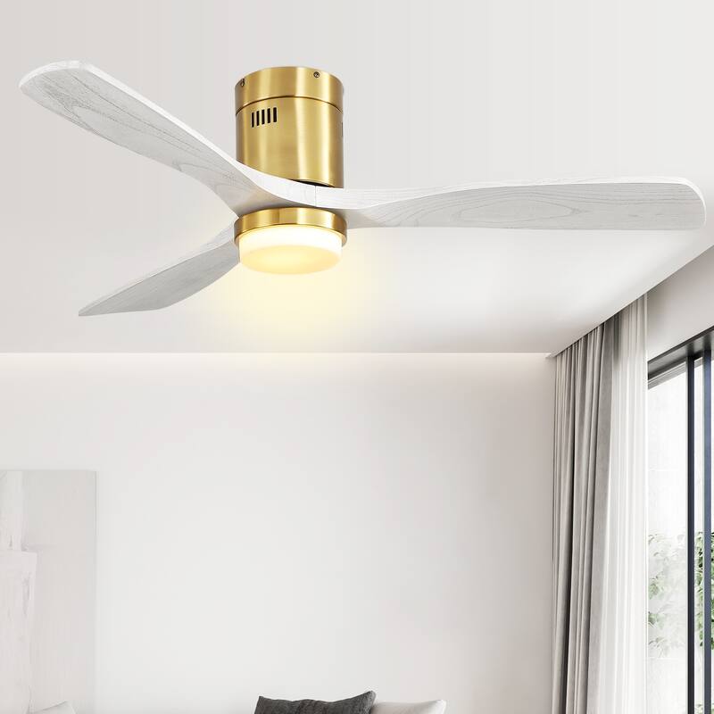 52" Wood Blades Integrated Dimmable LED Ceiling Fan with Light and Remote
