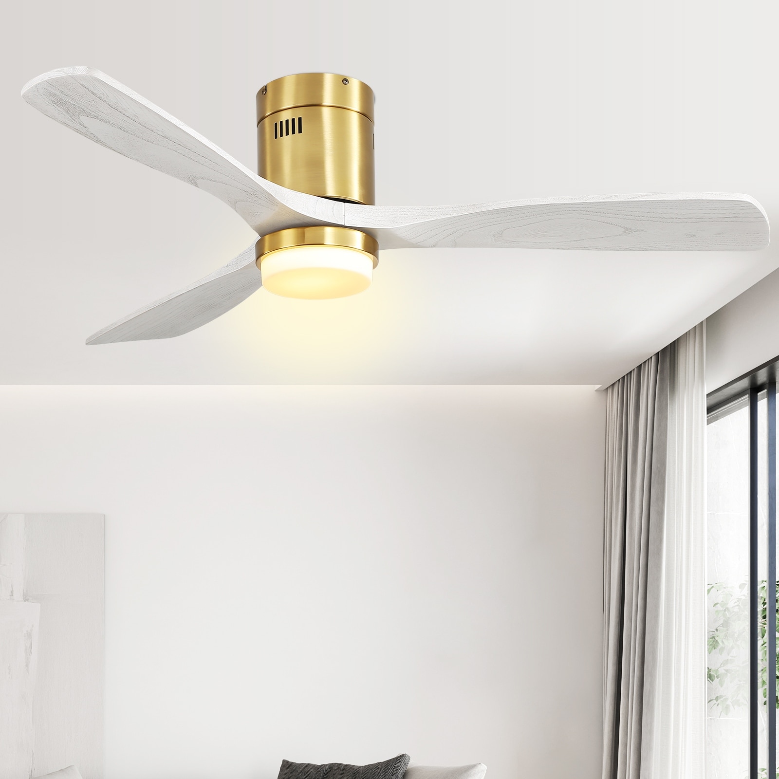 52" Wood Blades Integrated Dimmable LED Ceiling Fan with Light and Remote