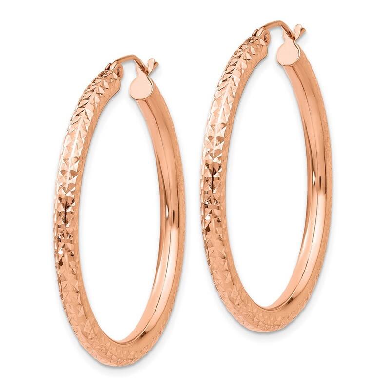 Curata 10k Rose Gold Sparkle Cut Round Hoop Earrings - 35mm