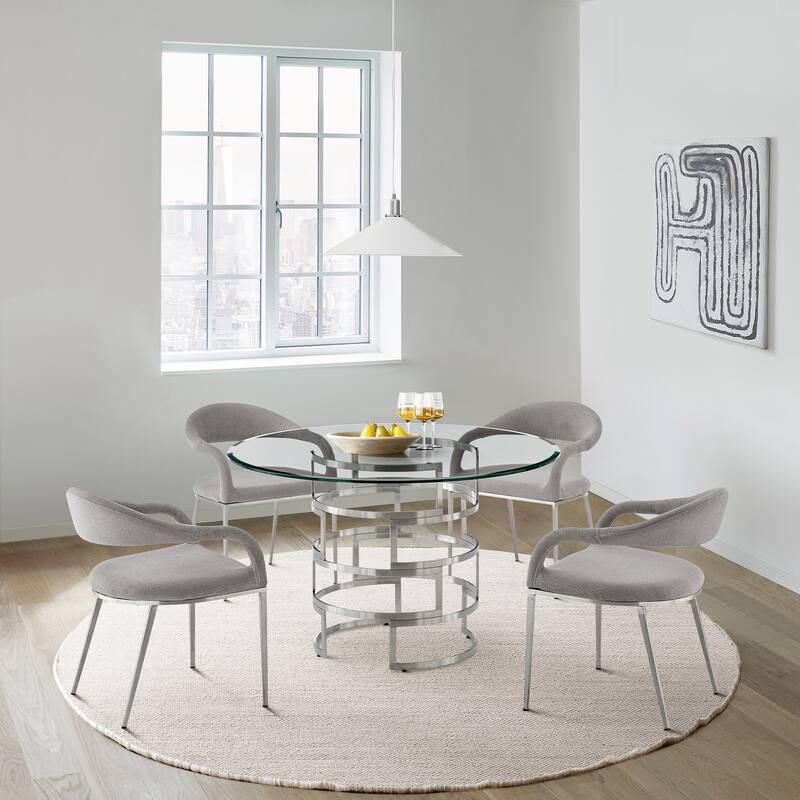 Diaz 48 Inch Glass and Metal Round Dining Table with Pedestal Base