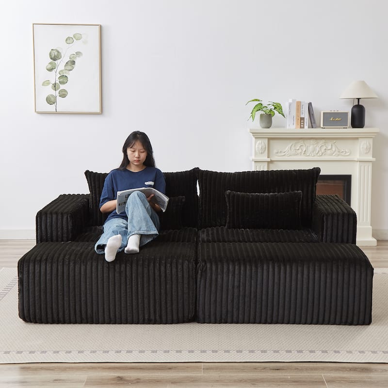 Roomfitters 87" Modern Corduroy Lounge Chaise, Cloud Plush Loveseat Sofa, No Assembly Reclining Sleeper Sofa