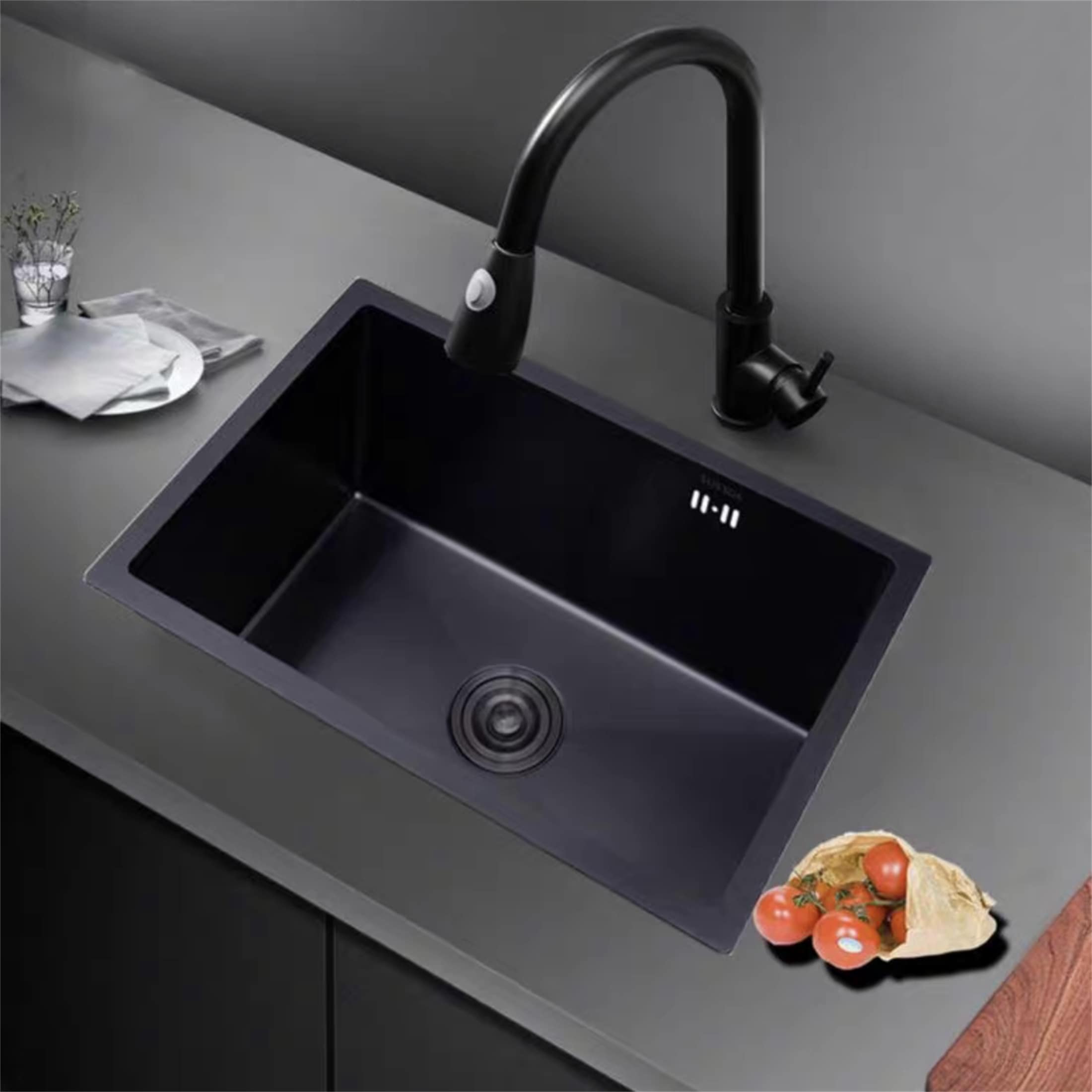Black 25" Drop-In Kitchen Bar Sink - 18 Gauge Stainless Steel