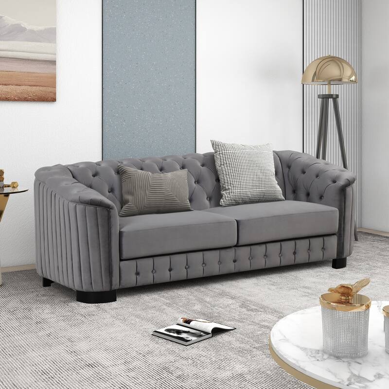 3-Piece 6-Seat Velvet Sofa Set (3+2+1) with Tufted Back & Rubber Wood Legs