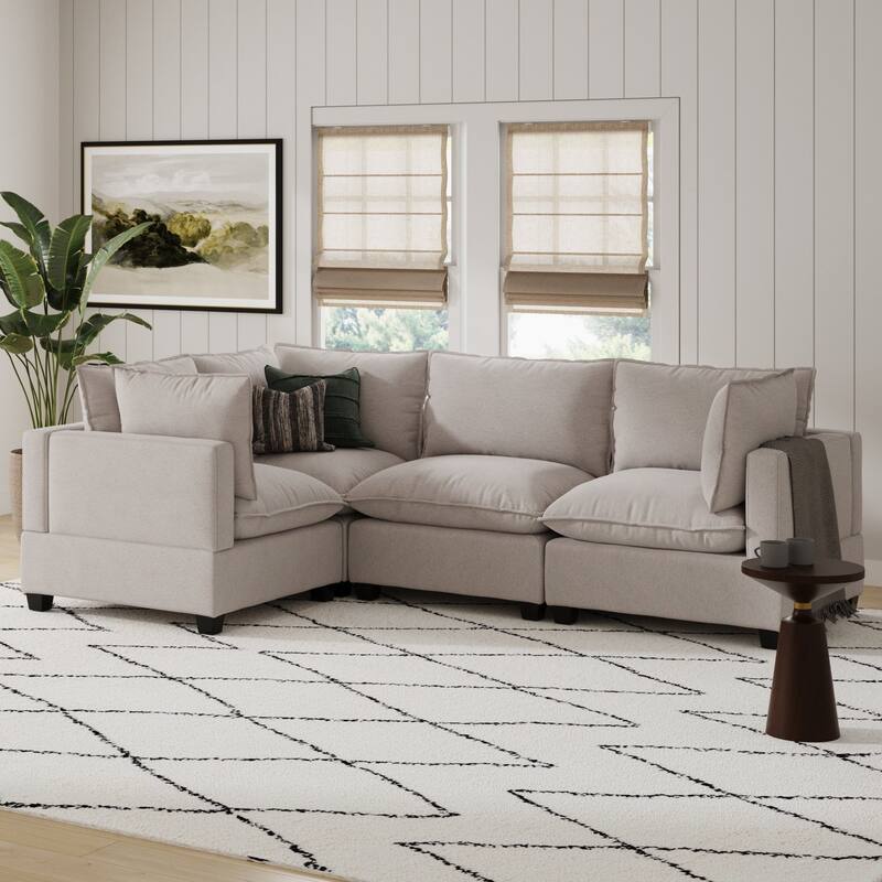 Chelsea Modern Cloud Modular Upholstered Sofa with Deep Seat and Plush Cushions - 4-Seater Sectional - Beige
