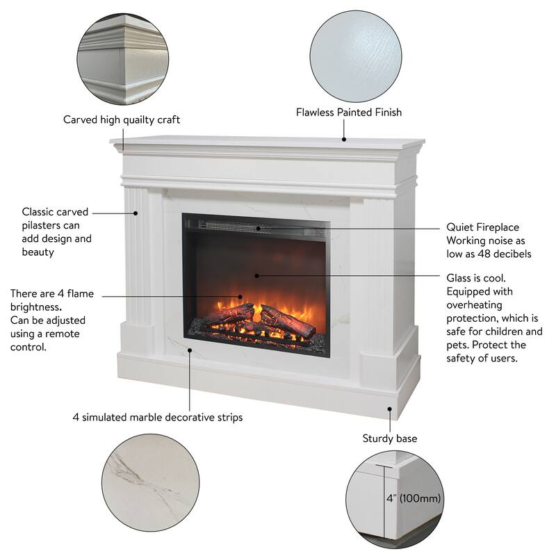 44" Electric Fireplace with Mantel,23" Fireplace Insert Heater, Realistic Log and Flame Effect, Remote Control, Timer