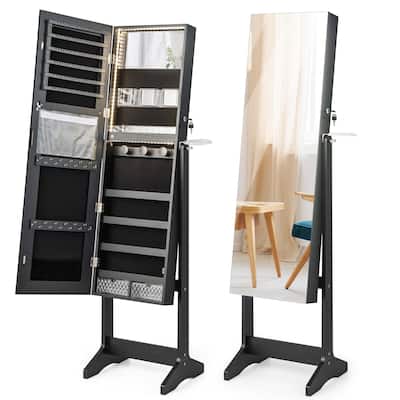 Full Length Mirror Jewelry Organizer with Adjustable LED Lighting - 16" x 14.5" x 61.5" (L x W x H)